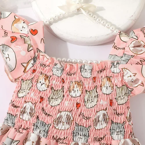 Vista 3 de Vestido de verano para niña pequeña, vestido de dinosaurio con volantes, cuello halter, sin mangas, con vuelo, vestido de tutú de playa casual