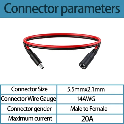 Vista 2 de Cable de extensión de alimentación CC de 1.6 pies 0.217 in × 0.083 in, conector macho a hembra, conector 5521 para tira de LED, fuente
