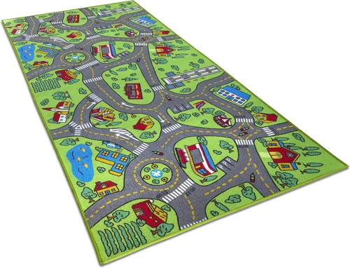 Vista 4 de Alfombra infantil con diseño de vida urbana, aprende a divertirse, educativa para niños, sistema de tráfico vial, centro de actividad multicolor
