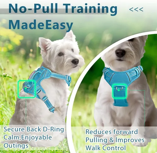 Vista 4 de BARKBAY Arnés Oxford sin tirones para perro con bolsillo para etiqueta de identificación, resistente, reflectante, fácil control para perros grandes