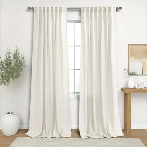 Vista 27 de Cortinas rústicas color beige tostado de 42 x 84 pulgadas de largo para sala de estar, juego de 2 paneles transparentes de lino natural, imitación