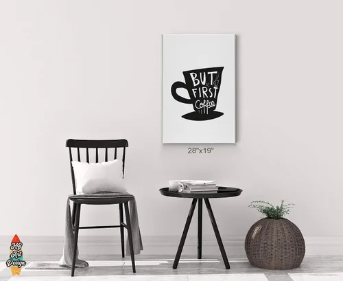 Vista 3 de HB Art Design But First Coffee Quote Black and White Mug Canvas Print Wall Art Coffee Bar Decor Coffee Signs Kitchen Wall Decor Dining Room