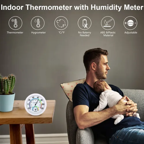 Vista 7 de Termómetro de 6 pulgadas para interiores con medidor de humedad, termómetro de pared/higrómetro para decoración del hogar, esfera analógica