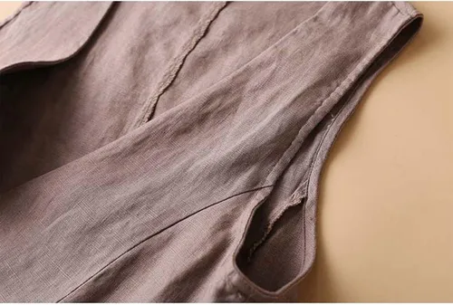Vista 3 de UATKIMI Chaleco de lino de algodón para mujer, casual, holgado, cuello en V, sin mangas, chaqueta