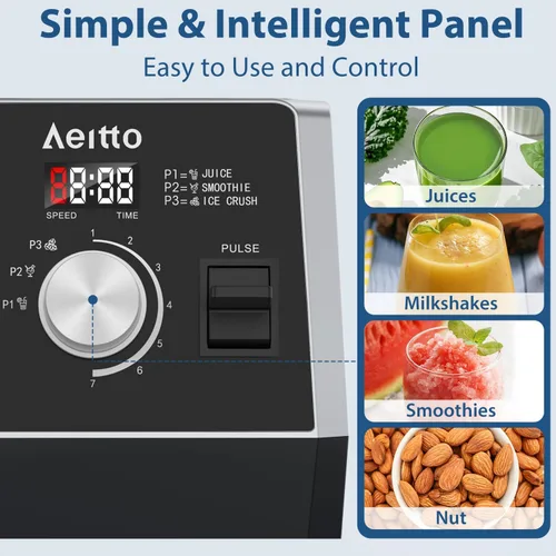 Vista 4 de Aeitto Licuadoras para cocina, licuadora profesional de encimera de 1800 W, licuadora de batidos de gran capacidad de 68 onzas con 3 programas y 7