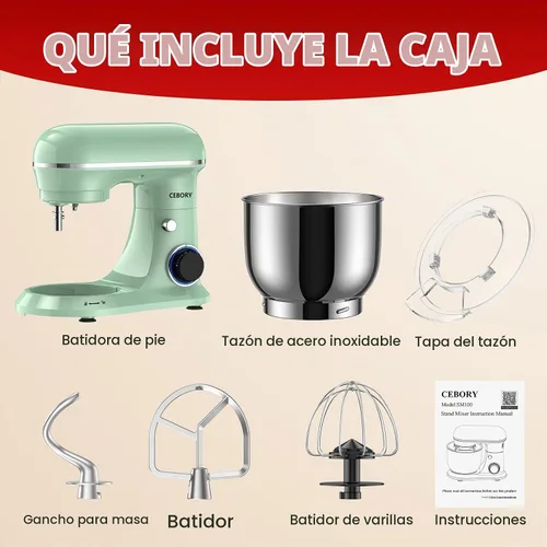 Vista 3 de CEBORY Batidora de pie, 4QT 10+P-Speed Mezclador de cocina eléctrico con verde ( Agave Green )