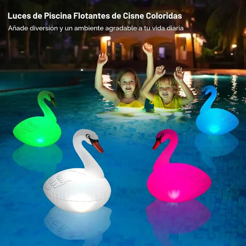 Vista 2 de Goallim Luces solares flotantes para piscina, paquete de 2 unidades, luces inflables impermeables de cisne, luces LED que brillan en la oscuridad