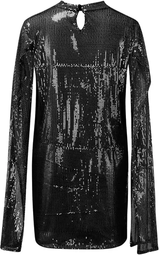 Vista 5 de Elegante vestido de fiesta para mujer estilo capa vestido de lentejuelas de color liso cuello alto vestido de noche