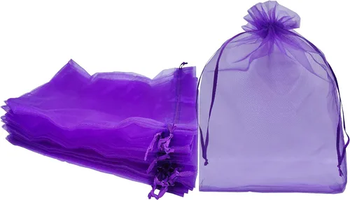 Vista 14 de Ankirol 100 bolsas de organza transparente de 8 x 12 bolsas grandes de organza con cordón (crema)