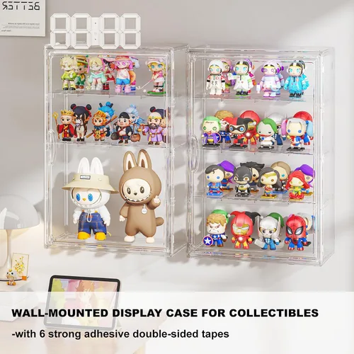 Vista 8 de Vitrina de acrílico transparente de 4 niveles para figuras coleccionables montada en la pared, vitrina de exhibición de figuras de hobby