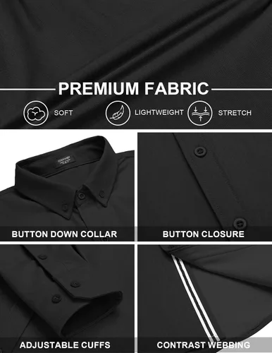 Vista 4 de COOFANDY Camisa casual con botones para hombre, camisa de vestir de mezclilla de manga larga
