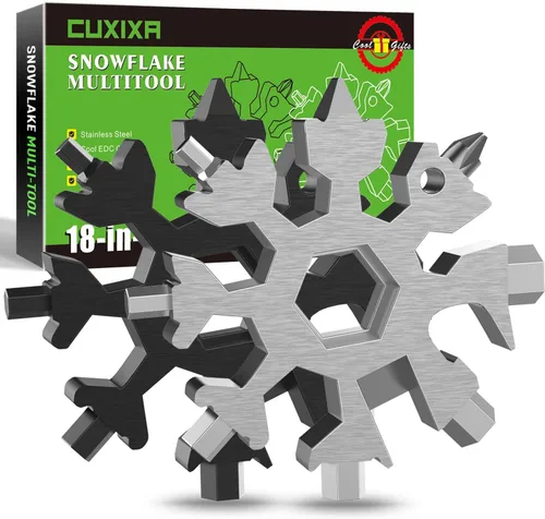 Vista 8 de CUXIXA Relleno de calcetines para hombres, multiherramienta 18 en 1, multiherramienta de copo de nieve de acero inoxidable, accesorios geniales