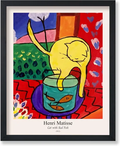 Vista 12 de Monem Art - Póster vintage de Henri Matisse – Gato retro con estampado de pez rojo – Arte de fauvismo – Arte animal – Pintura clásica – Arte fino