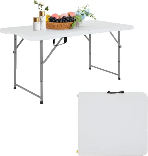 Vista 10 de PayLessHere Mesa plegable de 4 pies Mesa portátil de plástico con asa de transporte Diseño de mesa impermeable y plegable Estructura de Negro