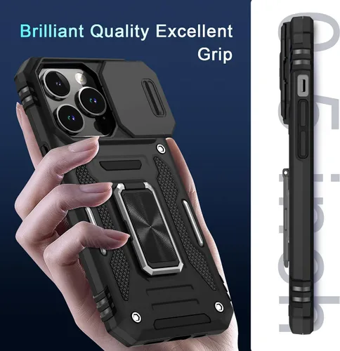 Vista 399 de DEERLAMN Funda para iPhone Xs Max con funda deslizante para cámara + protector de pantalla, soporte giratorio de anillo de grado militar a prueba