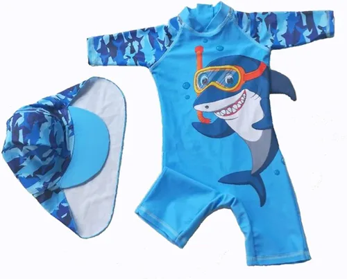 Vista 5 de Traje de baño de una pieza con cremallera y sombrero, traje de baño de surf para niños pequeños