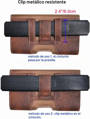 Vista 3 de Funda de cuero para teléfono con trabilla para cinturón para iPhone 16 Pro 15 Pro 14 Pro, 13 Pro, 12, 11, Xr, Galaxy S23, S22, S21 FE, S21, S20