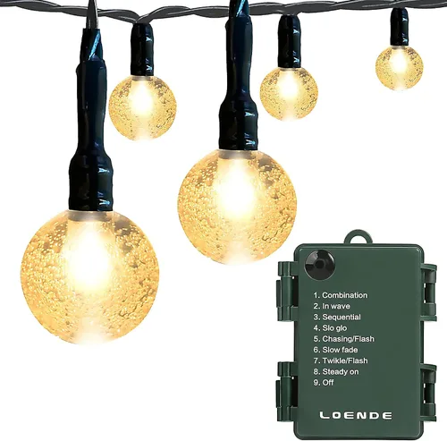 Vista 8 de Cadena de luces de globo con pilas, 16 pies, impermeable, 30 LED, 8 modos, tira de luces para exteriores, tira de luces de bola de cristal
