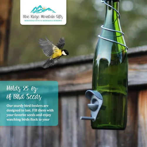 Vista 4 de Blue Ridge Mountain - Comedero para botellas de vino, decoración de patio trasero y jardín, comedero colgante para pájaros, uso al aire libre, Ámbar