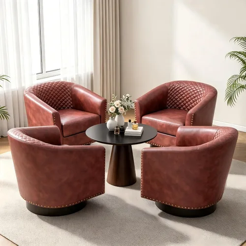 Vista 39 de Pia Ricco Silla de Acento Tipo Barril de Cuero Sintético, Silla de Club Moderna con Brazos, Cómoda Silla Individual Tapizada con Patas de Madera