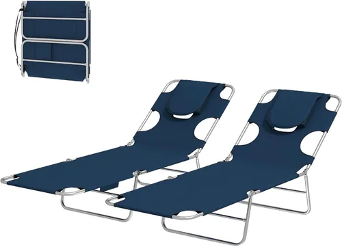 Vista 10 de Purple Folding Chaise Lounge Chairs (2-Pack): 4-Step Recline, Mesh Seat, Powder-Coated Steel, Portable Pool & Beach Use