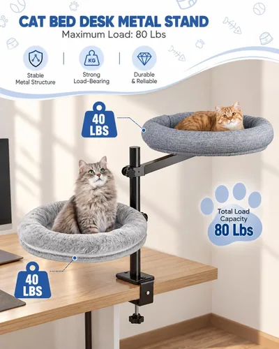 Vista 4 de Acools Cama redonda para gatos, cama para gatos pequeños con rosquilla gris