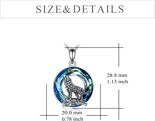 Vista 4 de YFN Collar de lobo para hombres y mujeres, plata de ley, ópalo luna, lobo joyería de cumpleaños para amantes del lobo de 18 + 2 pulgadas, Plata