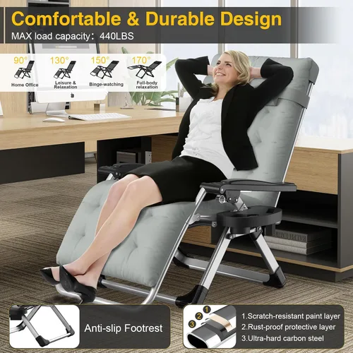 Vista 5 de Suteck - Silla de gravedad cero, sillas plegables con cerradura de aleación de aluminio Folding Patio Recliner w/Removable Pad, Adjustable