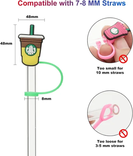 Vista 5 de KEUYE Funda para popote compatible con la taza de Starbucks, 7 fundas reutilizables para popotes, tapa de popote a prueba de salpicaduras, tapa
