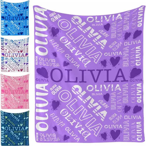 Vista 10 de Manta personalizada, 20 colores para niño y niña, manta con nombre personalizado para niños y adultos, manta de Navidad para niños y niñas