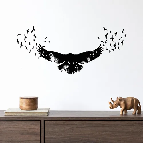 Vista 2 de Vinilo adhesivo para pared, diseño de pájaros de cuervo, estilo gótico, árboles, animales, naturaleza, decoración grande (1336ig), color negro, L