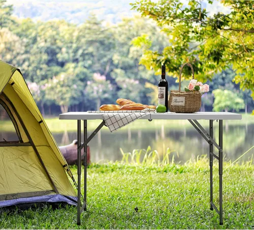 Vista 2 de ALIMORDEN Mesa de picnic plegable de altura ajustable de 4 pies, mesa de comedor de plástico de 48 pulgadas, mesa comercial para eventos, mesa
