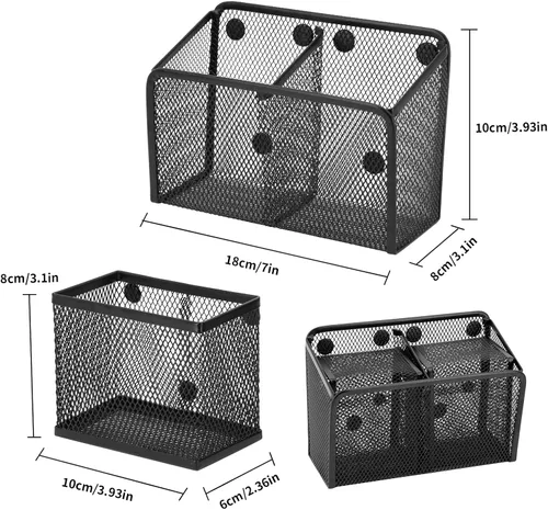 Vista 6 de Neudeco Organizador de estante para casillero, soporte magnético para lápices, cesta de almacenamiento de metal para pizarra blanca, refrigerador