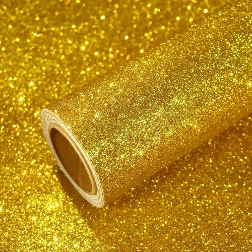 Vista 24 de VEELIKE Papel tapiz holográfico con purpurina plateada de 15.7 x 118 pulgadas, para pegar y despegar, extraíble, papel de contacto con purpurina Oro