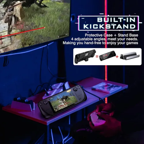 Vista 3 de DLseego Funda protectora de Steam Deck con soporte ajustable de PC + TPU a prueba de golpes, resistente a los arañazos, soporte oculto, ergonómico