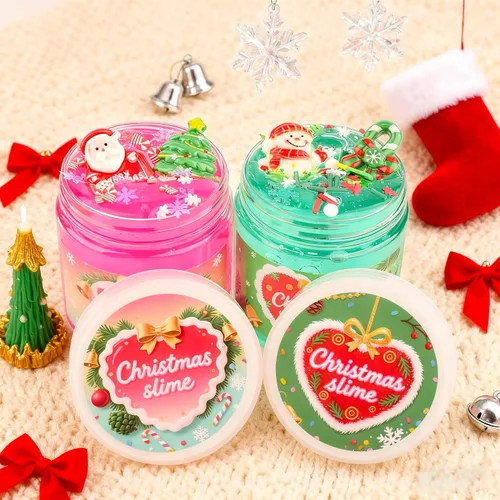 Vista 6 de Slime de Cristal de Navidad Rosa y Verde de 2 Paquetes para Niños, Slime para Medias de Navidad para Niños - Kit de Juguetes de Slime, Regalos
