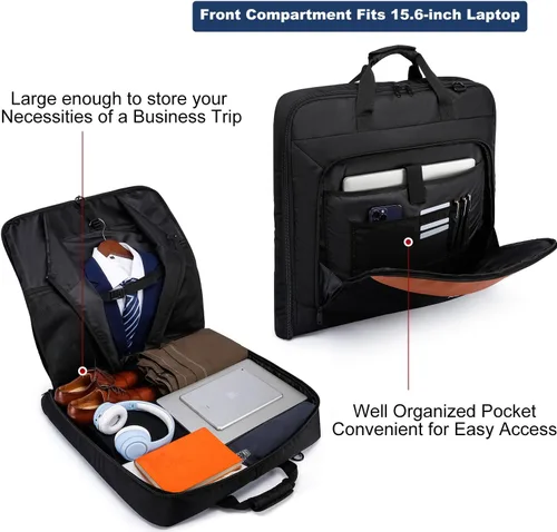 Vista 3 de Bolsa de ropa para viajes, bolsa grande de traje para hombre, hasta 3 trajes, bolsas de ropa para viajes de negocios, maleta colgante 2 en 1