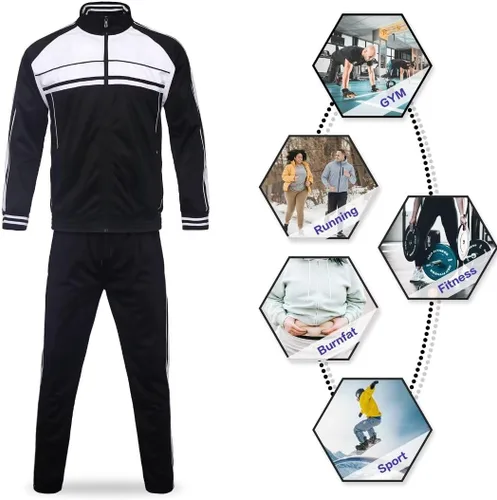 Vista 5 de Megub Conjunto deportivo de 2 piezas para hombre, casual para hombres altos y grandes, conjunto de traje deportivo a rayas laterales