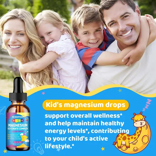 Vista 7 de Gotas líquidas de glicinato de magnesio para niños, con L-teanina, omega-3, vitaminas B6 y D3, zinc y calcio, para apoyo al sueño, relajación