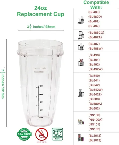 Vista 4 de Blendin Vaso grande alto de 24 onzas con tapa Sip N Seal de repuesto, compatible con licuadoras Nutri Ninja Auto IQ y Duo - Vasos de repuesto