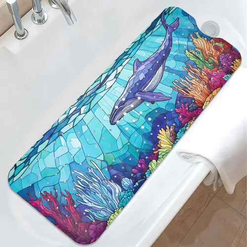 Vista 20 de Tapete de baño de sirena antideslizante, bonito tapete de baño de goma para bañera, tapete de baño para niños y niñas pequeñas, tapete de ducha