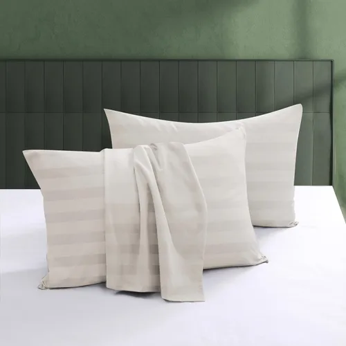 Vista 14 de Juego de 2 protectores de almohada 100% algodón egipcio, 600 hilos tamaño estándar con cremallera, fundas refrescantes de tejido satinado, Beige