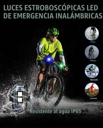 Vista 6 de Luces estroboscópicas LED inalámbricas recargables con control remoto, 8 colores USB anticolisión luces LED inalámbricas para automóvil