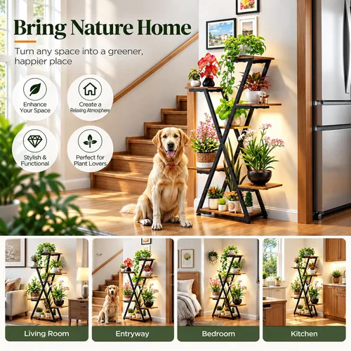 Vista 12 de Soporte para Plantas de Interior con Luces de Crecimiento: Gran Estante Vertical Iluminado de Metal de Múltiples Niveles - Con Temporizador