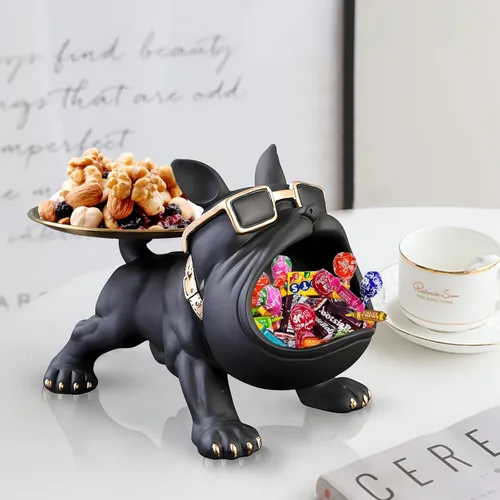 Vista 9 de Estatua de bandeja de bulldog francés de resina Huhote, plato de caramelos y llavero de bulldog, accesorios de bulldog francés, estatuas