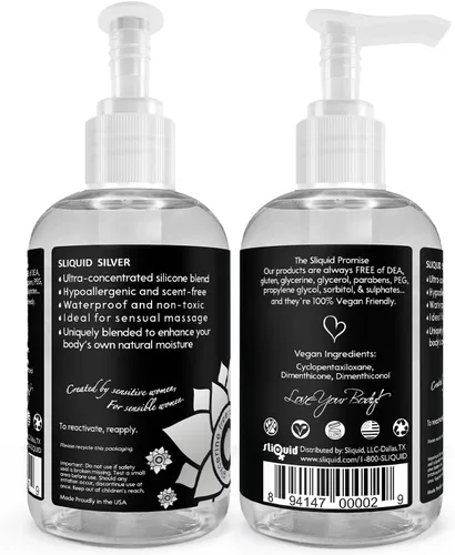 Vista 2 de Sliquid Silver Lubricante íntimo - Lubricante de silicona para mujeres/hombres/parejas, lubricante hipoalergénico, lubricante de silicona