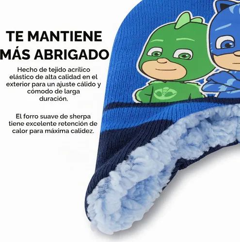 Vista 4 de PJ Masks Conjunto de gorro y guantes de invierno para niños, gorro para niños de 2 a 4 años Azul/Azul marino