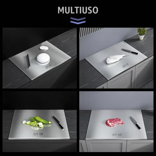 Vista 3 de Tablas de cortar de acero inoxidable 316 para cocina, tablas de cortar de acero inoxidable con labio, tablas de cortar de acero adecuadas