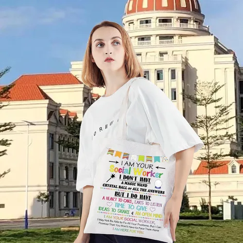Vista 5 de LEVLO Trabajador Social Lona Tote Bag Apreciación Regalo Para Trabajadores Sociales Empleado Voluntario Bolsa de Compras