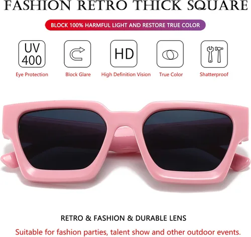 Vista 27 de AIEYEZO Gafas de sol cuadradas para mujeres y hombres, gafas de sol cuadradas con montura gruesa, estilo de diseñador simple